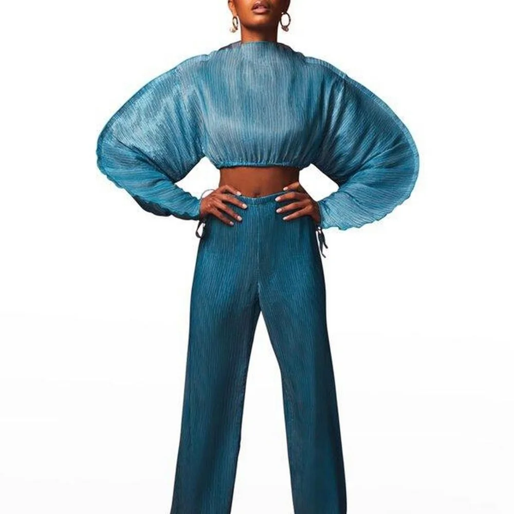 Cult Gaia Pleats Stacie Pant Turquoise Blue Sz XS NWOT